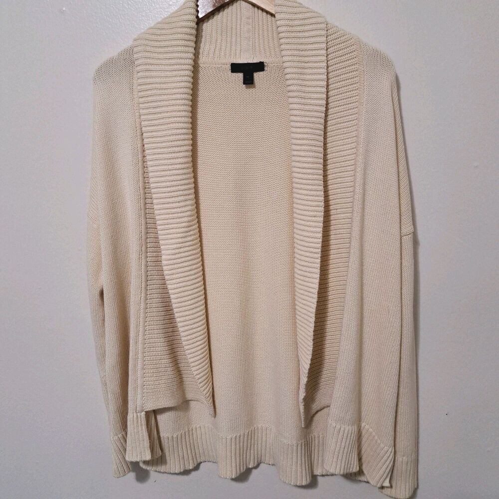 J. Crew Cream Off White Close Knit Open Cotton Long Sweater Cardigan Medium